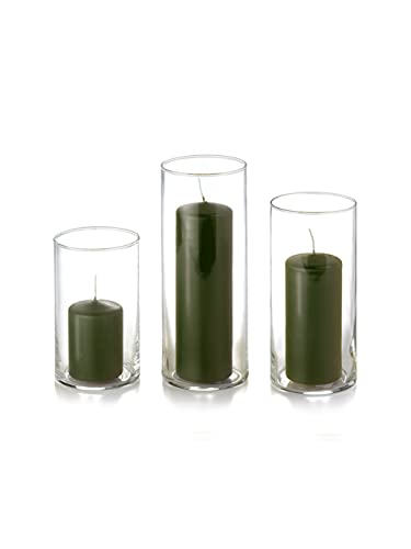 yummi Set of 36 Slim Pillars and Cylinder Vases - Olive - color: Olive