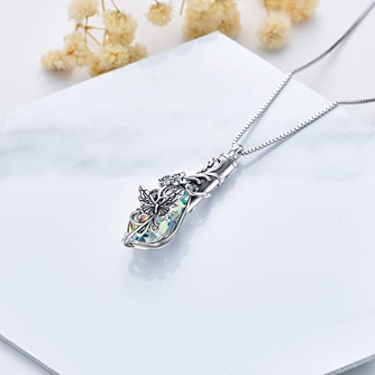 PELOVNY Urn Necklace for Ashes 925 Sterling Silver Butterfly Dragonfly Bee Phoenix Hummingbird Urn Necklaces Animal Crystal Cremation Jewelry for Ashes Cat Dog Pet Memorial Gifts - color: 01-Butterfly Teardrop Urn
