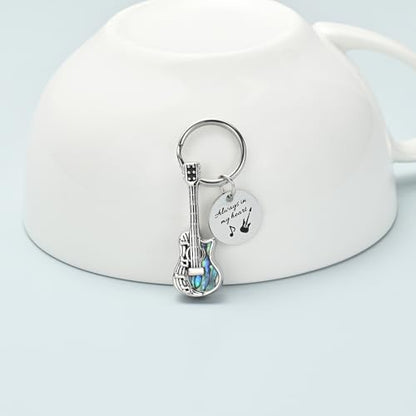 Imrsanl Guitar Urn Necklace Cremation Jewelry for Ashes | Ashes Holder Pendant, Funeral Keepsake, Memorial Gifts of Loss Loved Ones, For Women Men Guitarist - color: Keychain-silver