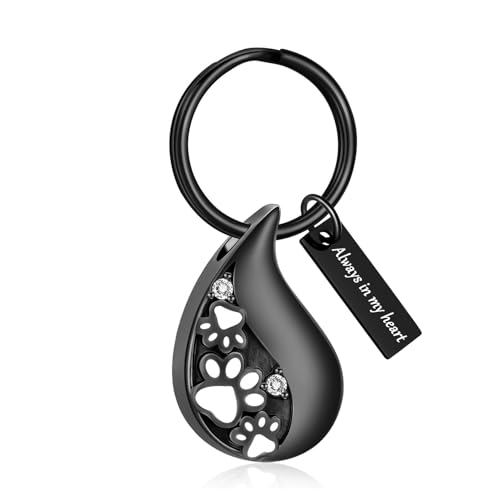 Hearbeingt Teardrop Urn Keychain for Ashes Tree of Life Cremation Jewelry - color: Paw Print-black
