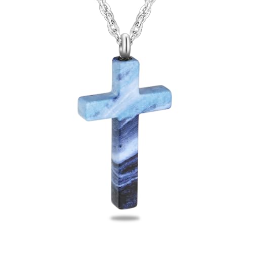 Dletay Cremation Necklace for Ashes Stainless Steel Cross Pendant Urn Necklace Memorial Keepsake Jewelry for Men Women - color: Blue