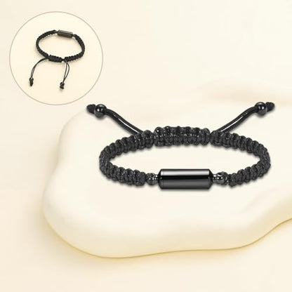 Oinsi Lava Rock Bracelet With Tube Memorial Urn Jewelry For Ashes Of Loved Ones Keepsake Cremation Bracelet Women Men Adjustable Length - color: Black (Rope)