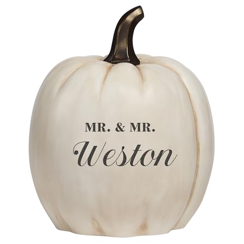 Let's Make Memories Personalized Light Up Pumpkin Decor - Fall Centerpiece for Newlyweds, Anniversary - Laser-Engraved Resin w/Names - Wedding Couple - Mr & Mr - Cream - X-Large - color: Mr & Mr - Wedding Couple - Cream, size: X-Large