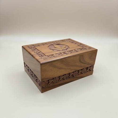 Leaf Border Wooden Urn Box for Human Ashes, Cremation Funeral Urns, Decorative Urn, Pet Memorial Box, Cat Infant Adult Urn, Burial Ash Keepsake - Medium - size: Medium
