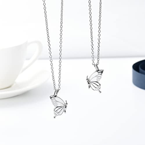 constantlife 2 Pack Butterfly Urn Necklaces for Ashes for Women Girls Stainless Steel Pendants Cremation Keepsake Jewelry Mother Daughter Sister Friendship Memorial Gifts - color: Silver