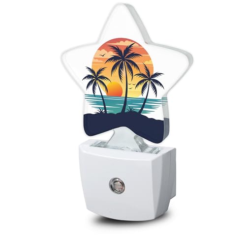 Tropical Sunset Tree Night Light Plug-in Dusk to Dawn Smart Sensor White Led Nightlight for Bedroom Bathroom Kitchen Hallway Stairs Energy Efficient Decor Desk Lamp - color: Tropical Sunset Tree