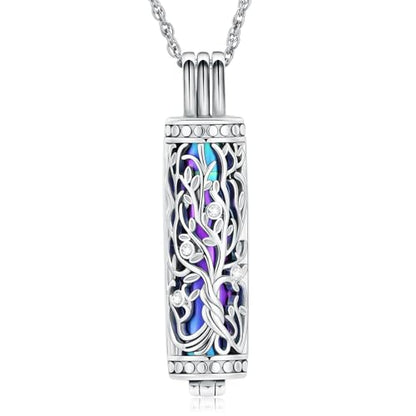 shajwo Cylinder Cremation Jewelry Tree of Life Urn Ashes Necklace for Women Men Vial Cremation Ash Pendant Loved One Memorial Jewelry - color: Rainbow