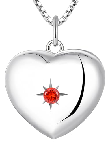 YL Heart Locket Picture Necklace Sterling Silver Personalized Photo Pendant Birthstone Jewelry for Women - color: 01-garnet-Jan