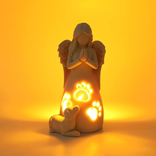 BEARAE Loss of Dog Sympathy Gift, Dogs Memorial Gifts, Pet Loss Candle Holder Figurine Statue, Dog Passing Away Statue Remembrance Gift, Puppy Angel Figurine for Dogs Owners - color: White #2