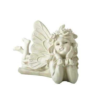 Laying Angel Garden Statue, Resin Fairy Figurine Outdoor Patio Decor | Weather-Resistant Accent For Lawns, Porches, Flower Beds And Garden Gifts - style: Angel Holding Face