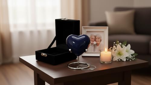 Blue Small Love Heart Pet Urn for Ashes with Box Small Dog’s and Cat’s Ash Container for Funeral Remains with Stand Mini Cremation Urn for Ashes
