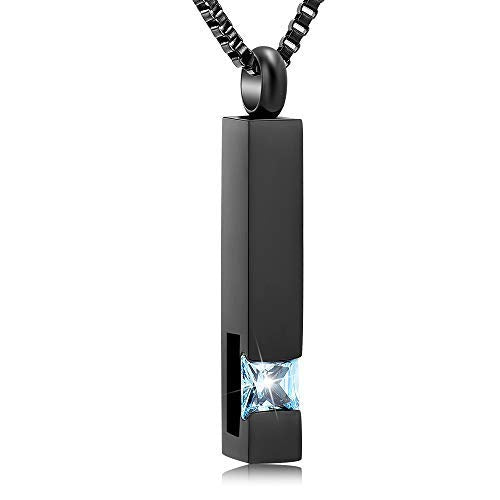 XSMZB Crystal Bar Cremation Urn Jewelry for Ashes Birthstone Cube Memorial Urn Necklace for Women Men Funeral Ashes Keepsake Pendant - color: Light Blue