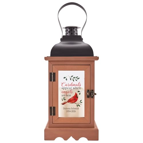 Let's Make Memories Personalized Memorial Lantern with LED Candle - Sympathy Gift - Condolences - in Memory - Automatic Timer - Wood/Metal - Cardinals Appear When Angels are Near - style: Cardinals Appear