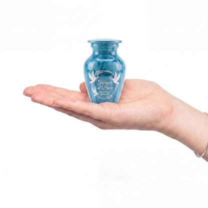 Emvency Urn for Ashes, Mini Metal, Keepsake Sharing Urns, Marble Bird - color: Peace Dove