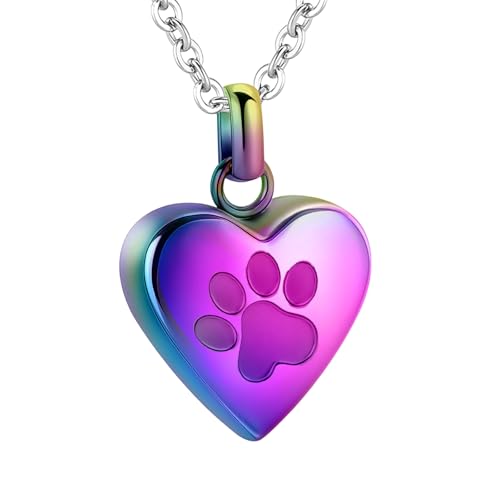 Pet Heart Cremation Jewelry For Ashes For Dog/Cat Paw Stainless Steel Memorial Locket Urn Necklace Paw Print Pet Heart Urn Necklace Memorial Keepsake Jewelry Ashes - color: Colorful