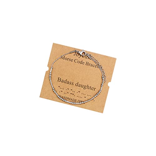 Morse Code Bracelets for Women, Gold Silver Stainless Steel Beads Bracelets - style: B*d*ss daughter-Silver