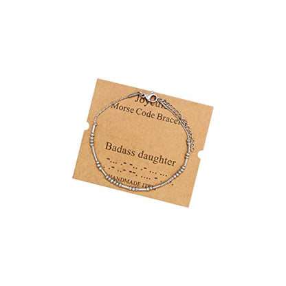 Morse Code Bracelets for Women, Gold Silver Stainless Steel Beads Bracelets - style: B*d*ss daughter-Silver