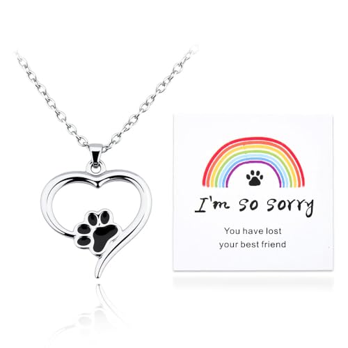 YangQian Sympathy Gift for Pet Owner Pet Memory Gifts for Dogs Cats Bereavement Gifts Paw Print Necklace Grieving Cat Dog Loss Gift - color: Paw Print Necklace