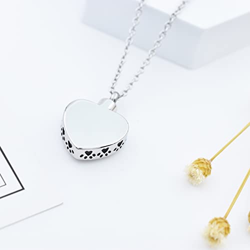 Heart Pet Urn Necklace for Ashes Dog Cat Paw Print Memorial Keepsake Jewelry Always In My Heart Engraved Pet Ashes Casket Tree of Life Pet Cremation Urn Pendant Necklace - color: Silver