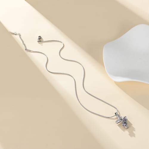 Cross Cremation Jewelry Butterfly Urn Necklace for Human Ashes for Women Men Memorial Ashes Keepsake Birthstone Pendant - color: Silver-Purple