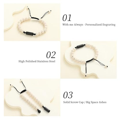 Oinsi Lava Rock Bracelet With Tube Memorial Urn Jewelry For Ashes Of Loved Ones Keepsake Cremation Bracelet Women Men Adjustable Length - color: White