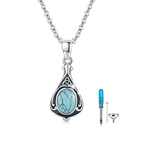 Urn Necklace for Ashes Cremation Jewelry 925 Sterling Silver Ashes Pendant Necklace Memorial Jewelry Gifts for Women Men Girls Boys - style: Celtic-Dec-Turquoise