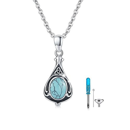 Urn Necklace for Ashes Cremation Jewelry 925 Sterling Silver Ashes Pendant Necklace Memorial Jewelry Gifts for Women Men Girls Boys - style: Celtic-Dec-Turquoise