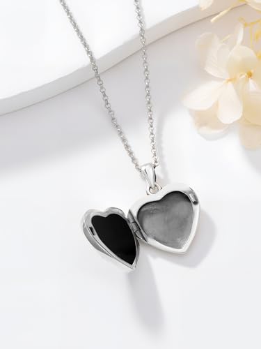 Personalized Heart Locket Necklace That Holds Pictures 925 Sterling Silver Custom Photo Lockets Necklaces Jewelry Gifts for Family Women Lover - color: Skull-Black onyx, style: Locket Only