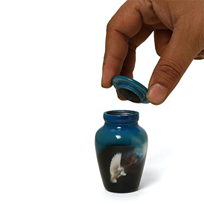 Small Cremation Urns for Human Ashes Adult Male Female | Sacred Dove Painted Mini Ash Container | Mini Keepsake Urn | Velvet Carry Bag | Paper Funnel | Beautiful Gift Box - color: White Dove