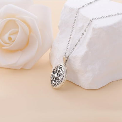 Oval Moissanite Locket Necklace: 925 Sterling Silver Locket with Photos | Vintage Moissanite Lockets Necklace Holds Pictures Engraved “Always with You ”Memorial Jewelry Gift for Mom Daughter