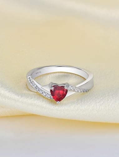 YL 925 Sterling Silver Engagement Rings 5MM Heart Cut Birthstone Infinity Ring for Women-size5 - color: 07-ruby-Jul