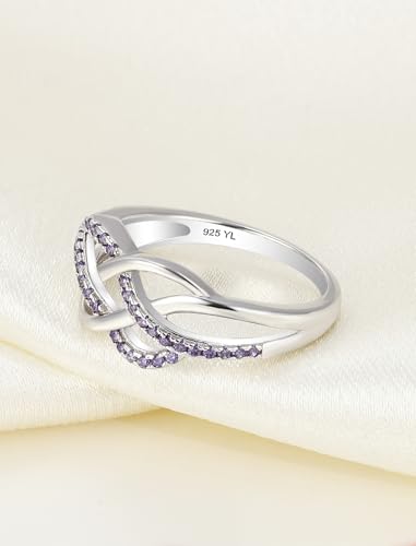 YL Celtic Knot Rings 925 Sterling Silver Twisted Knot Ring Birthstone Infinity Statement Jewelry for Women-size5 - color: 02-amethyst-Feb