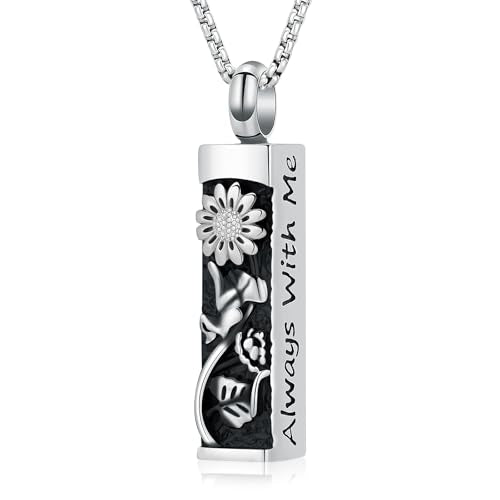 Sunflower Urn Necklace for Ashes Cylinder Ashes Pendant Flower Celtic Cremation Jewelry Keepsake Urn Pendant Vial Memorial Jewelry for Ashes for Women Men Always with Me - color: Retro