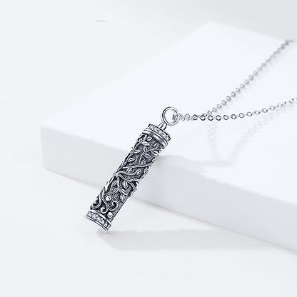 Sterling Silver Tree of Life Flower Celtic Cremation Ashes Urn Pendant Necklace for Women - color: Cylin *Treelife Sty2