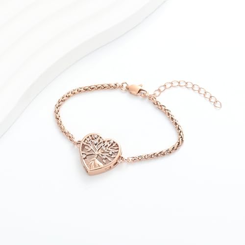 zeqingjw Heart Urn Bracelet for Ashes for Women Men Tree of Life Cremation Bangle Ashes Holder Keepsake Pendant Memorial Jewelry Gifts - color: Rose Gold