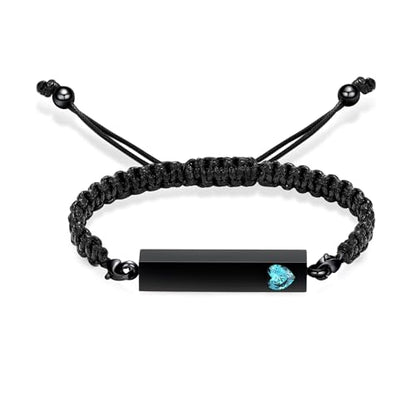 Hearbeingt Crystal Heart Cremation Jewelry Bar Urn Bracelet for Ashes - color: Black-Light Blue stone