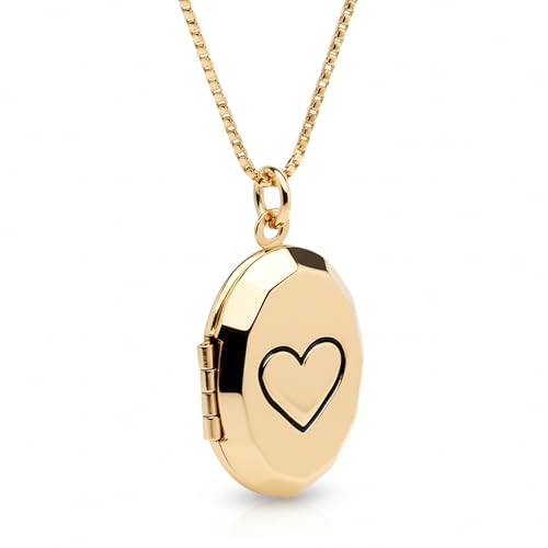 Personalized Printed Photo Locket Necklace for Women and Men, Custom Picture Pendant with Optional Back Engraving, 18K Gold-Plated Heart, Round and Unique Shapes, Memorial Gift - color: Pure Heart