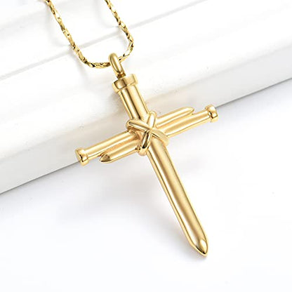 Imrsanl Cremation Jewelry Nail Cross Urn Necklace Pendant - color: Gold
