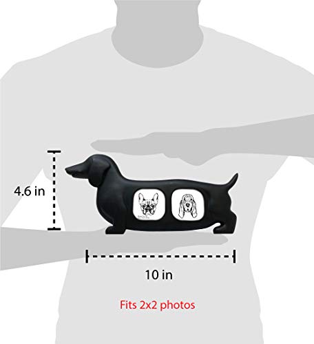Isaac Jacobs Double 2x2 Resin Sentiments Dog Shaped Picture Frame - Black | Photo Gift for Pet Puppy, Tabletop, Desktop & Wall Display (2x2, Black) - color: Black
