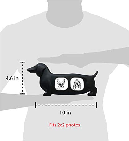 Isaac Jacobs Double 2x2 Resin Sentiments Dog Shaped Picture Frame - Black | Photo Gift for Pet Puppy, Tabletop, Desktop & Wall Display (2x2, Black) - color: Black