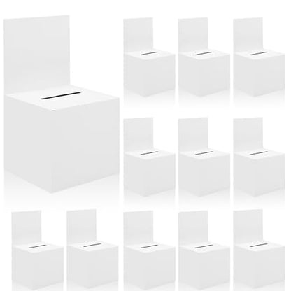 Ysglory 12 Pack Raffle Ticket Box Cardboard Suggestion Box with Slot Donation Ballot Boxes for Fundraising Collecting Business Card Voting Contest with Removable Title Board, 6 x 6 x 6 Inches - color: White - 12 Pack - 6 x 6 x 6 Inches