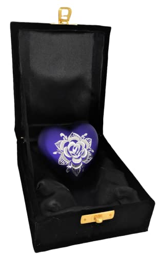 Classic Heart Shape Keepsake Urn for Human Ashes – with Box and Stand - Ink Blue Color with Diamond Cut Design 7 cms high