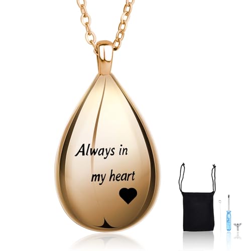 Cremation Necklace for Ashes, Cremation Jewelry Locket for Stainless Steel Teardrop Shape Urn Necklaces for Ashes Keepsake Memorial Pend with Profound Implications for Women Men - color: Rose gold