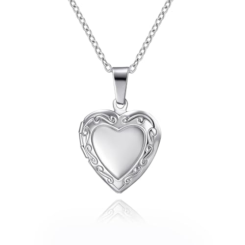Rnivida Flowers Heart Locket Necklace for Women, Hold Photo Pictures Locket, 18 Inches - color: Classic - small