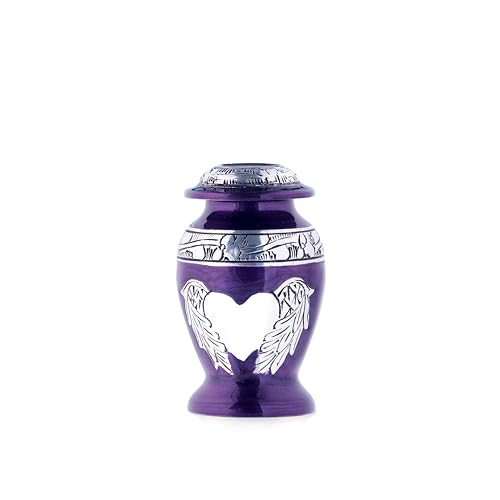 Angel Wings & Heart Cremation Urn (Red Shimmer, Large)' (Purple Glossy, Single - Miniatue) - color: Purple Glossy