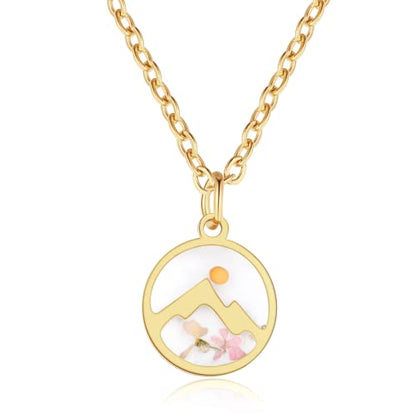 AUNTESIGN Forget-Me-Not and Queen Anne's Lace Pressed Wildflower Necklace | Birth Month Flowers Necklace | Gold/Silver Pressed Flower Jewelry | Mother's Day | Gift For Her - color: Mustard seed Necklace