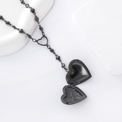 Personalized Heart Locket Necklace for Women Stainless Steel- Heart Necklace - color: Black-C