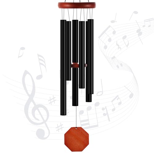 Leinuosen Wind Chimes for Outside Wind Chimes Outdoors Deep Tones 28" with 6 Aluminum Tubes Memorial Sympathy Windchime for Valentine Tree Decor Garden Courtyard Mom Loved One Gifts(Octagon,Black) - color: Black, style: Octagon