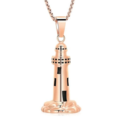 Oinsi Urn Necklace for Ashes Men's Cremation Jewelry Lighthouse Memorial Urn Necklace For Loves One Ashes Holder with Filling Kits - color: Rose Gold