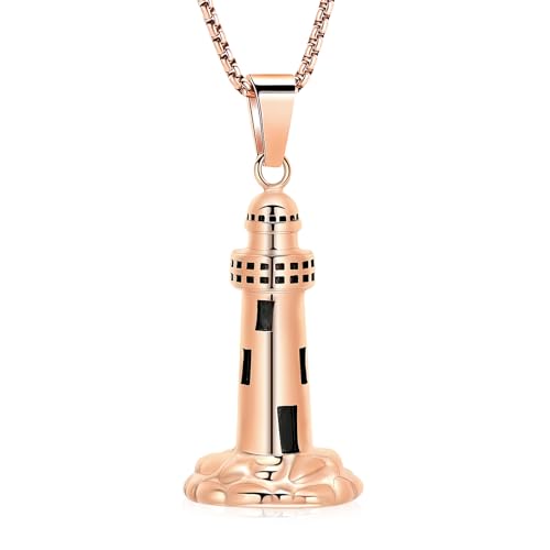 Oinsi Urn Necklace for Ashes Men's Cremation Jewelry Lighthouse Memorial Urn Necklace For Loves One Ashes Holder with Filling Kits - color: Rose Gold